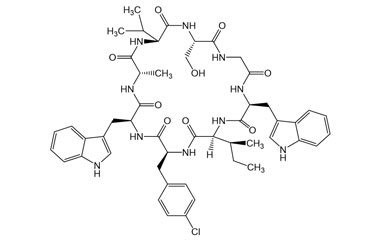 (3S,6S,9S,12S,15S,18S,21S)-12,21-Bis((1H-indol-3-yl)methyl)-18-((S)-sec-butyl)-15-(4-chlorobenzyl)-3-(hydroxymethyl)-6-isopropyl-9-methyl-1,4,7,10,13,16,19,22-octaazacyclotetracosan-2,5,8,11,14,17,20,23-octaone